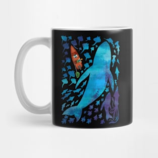 Great Blue Ocean Whale and a Fisherman Mug